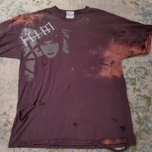 HIM Acid Washed Distressed Band Tee Shirt Size Large